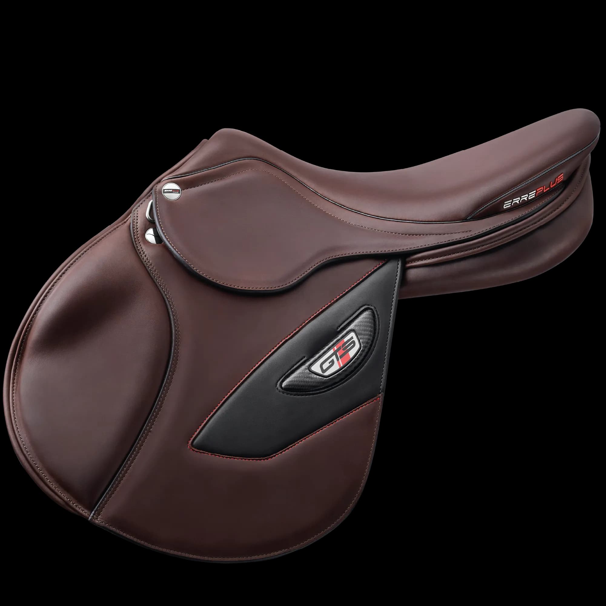 Erreplus GTS WR 棕色障礙馬鞍的鞍座、鞍翼與皮革細節